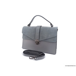 Sac &agrave; main femme en cuir lisse et velours gris - Fabriqu&eacute; en Italie