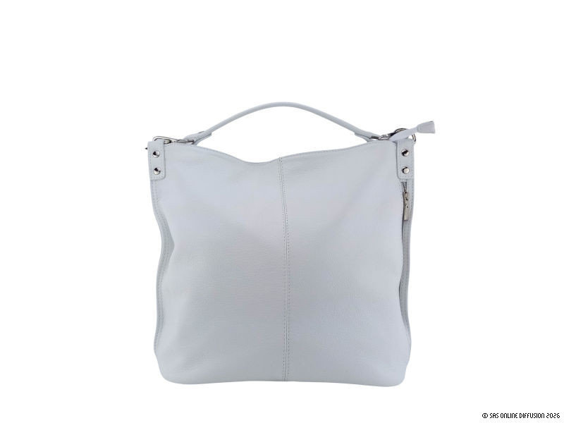 sac cabas mon-sac-italien en cuir graine blanc avec bandouliere amovible Ludmilla