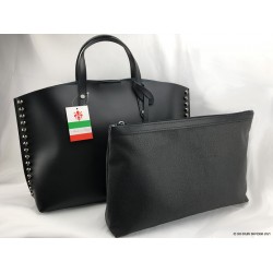 Sac &agrave; main milano cuir noir italien et sa pochette int&eacute;rieure