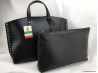 Sac &agrave; main milano cuir noir italien et sa pochette int&eacute;rieure