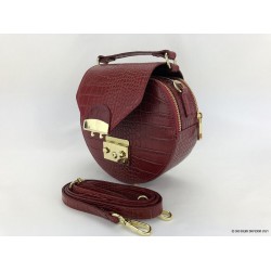 Sac rond Verona en grain croco rouge