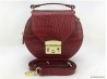 Sac &agrave; main rond Verona grain croco rouge et sa bandouli&egrave;re