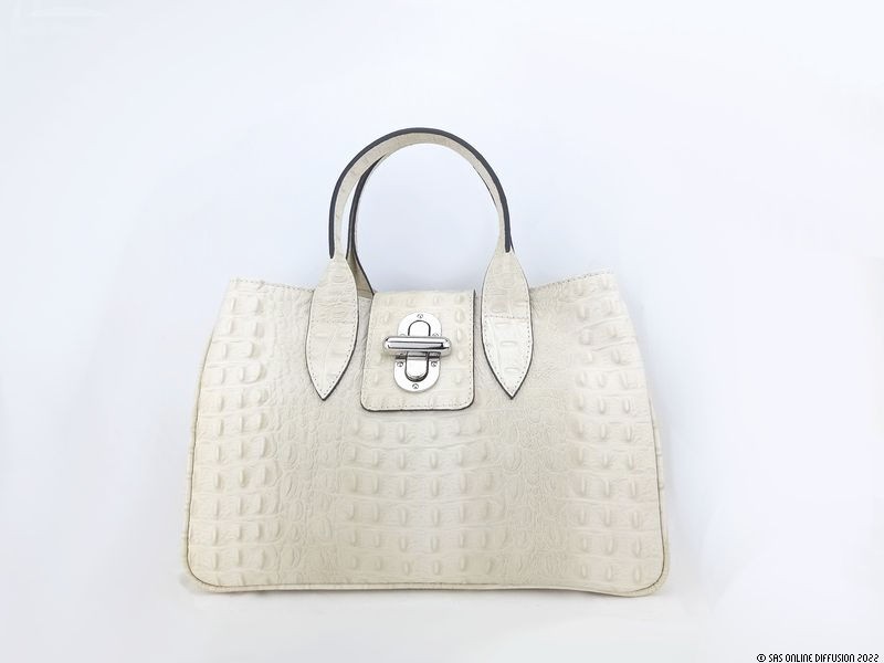sac &agrave; main cuir effet croco Laura - Beige