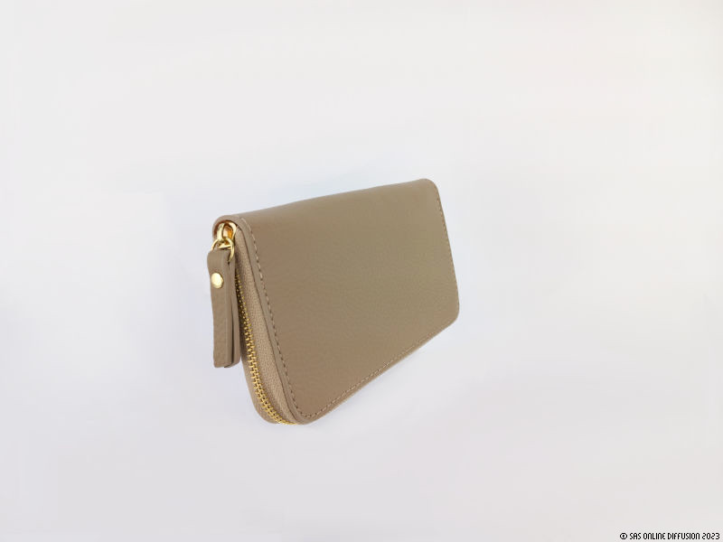 Portefeuille en cuir grain&eacute; italien taupe Oli