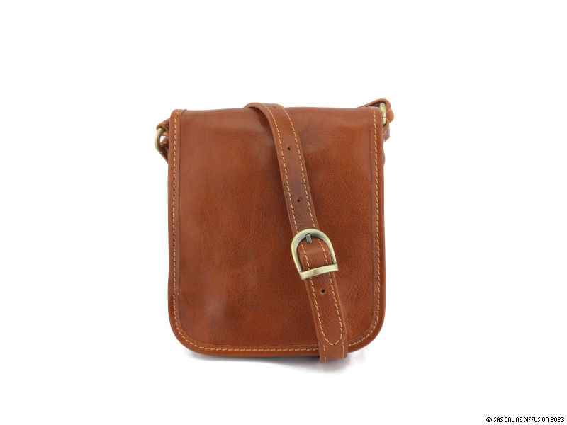 Sacoche pour homme en cuir italien cognac Jeremy
