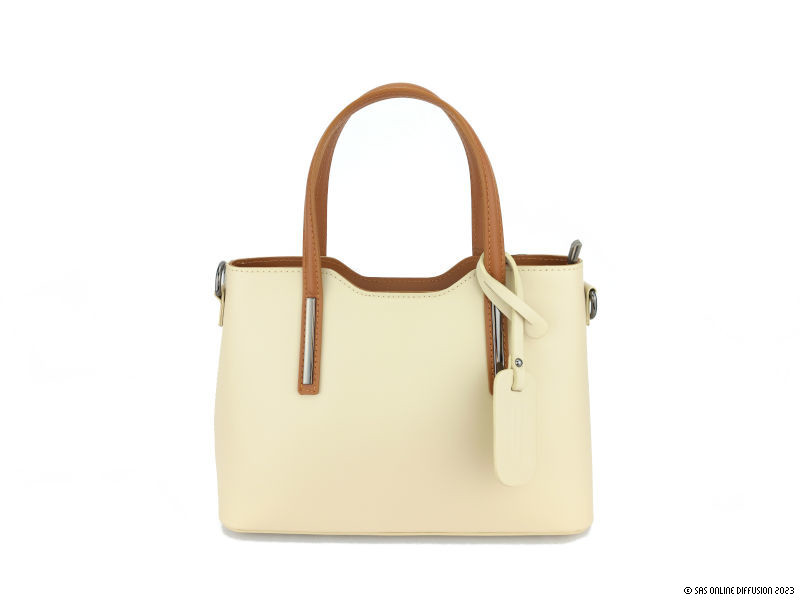 Sac a main bicolore en cuir italien lisse beige Mila