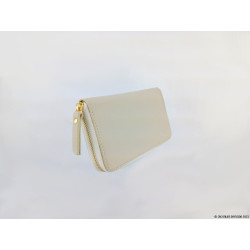 Portefeuille en cuir grain&eacute; beige Olinda - Fabriqu&eacute; en Italie