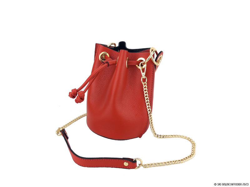 Sac seau en cuir graine rouge Alcina - Fabriqu&eacute; en Italie