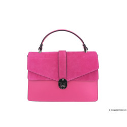 Sac a main cuir et cuir velours Elégance - Fuschia