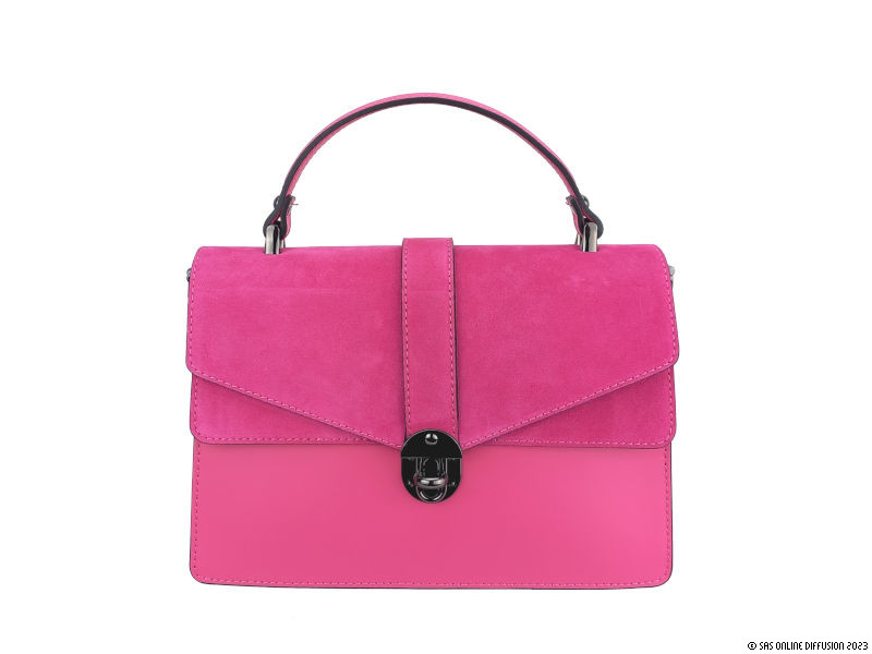 Sac a main cuir et cuir velours El&eacute;gance - Fuschia